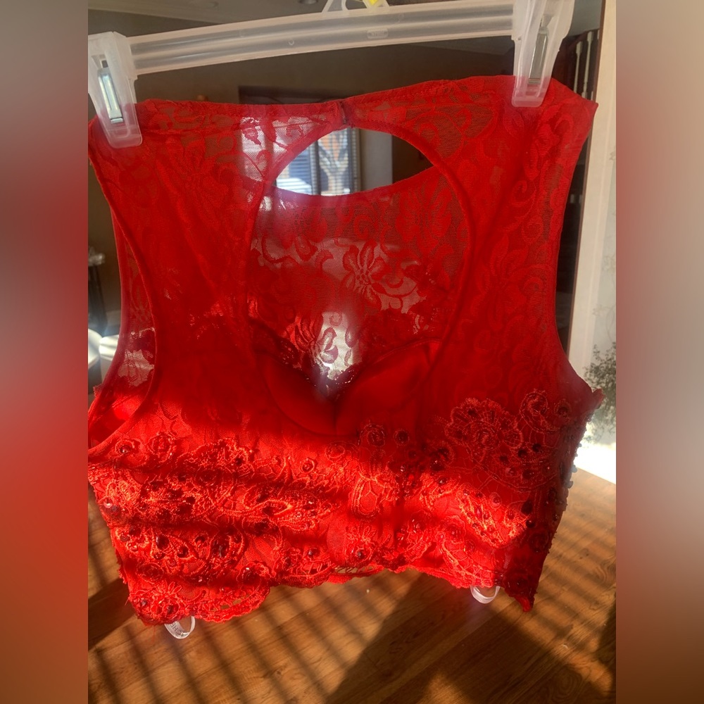 Rachel Allan Two-piece Red Prom Dress